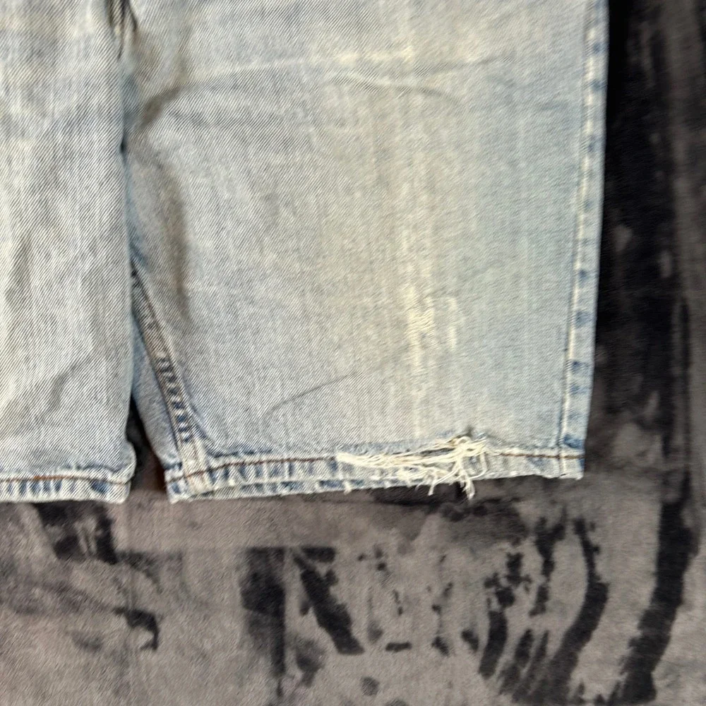 Levi's 505 Denim Shorts Mens W36 Light Blue Distressed Regular Fit